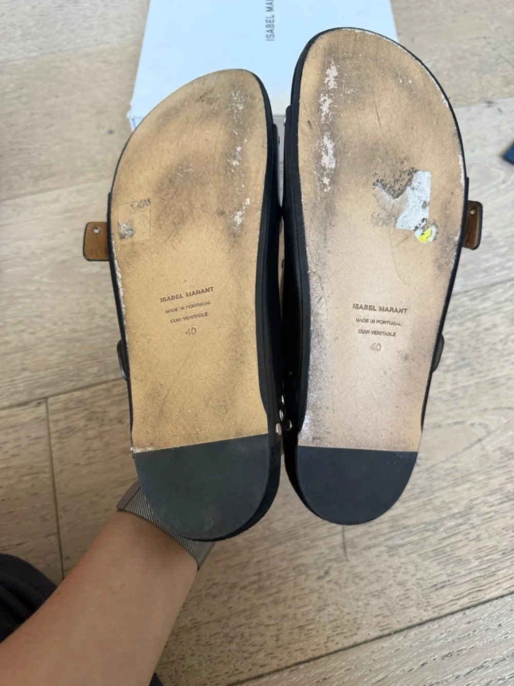 Isabel Marant Black Leather Studded Double-Buckle Slide Sandals - Picture 5 of 6